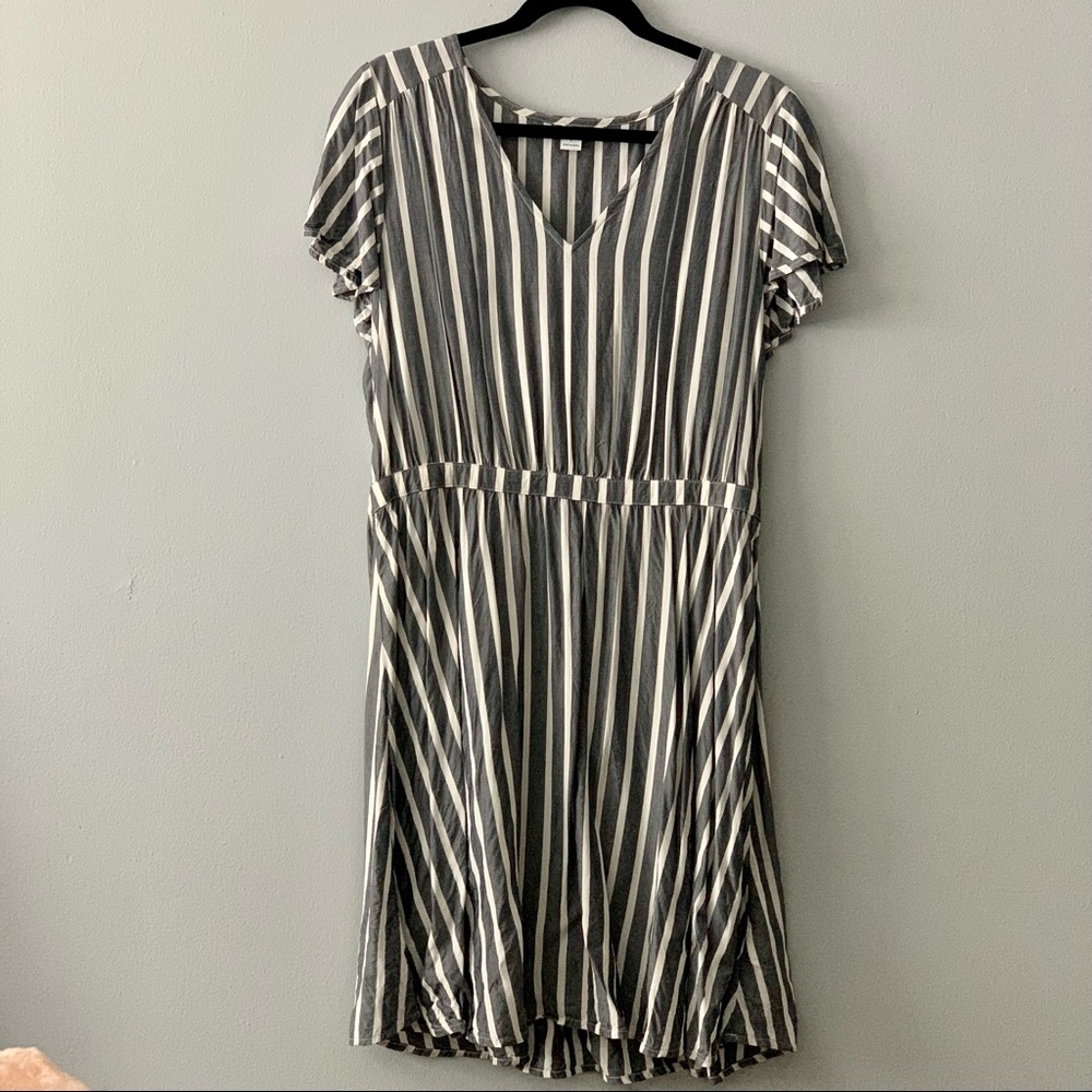 Old Navy Blue and White Striped Flutter Sleeve Dress